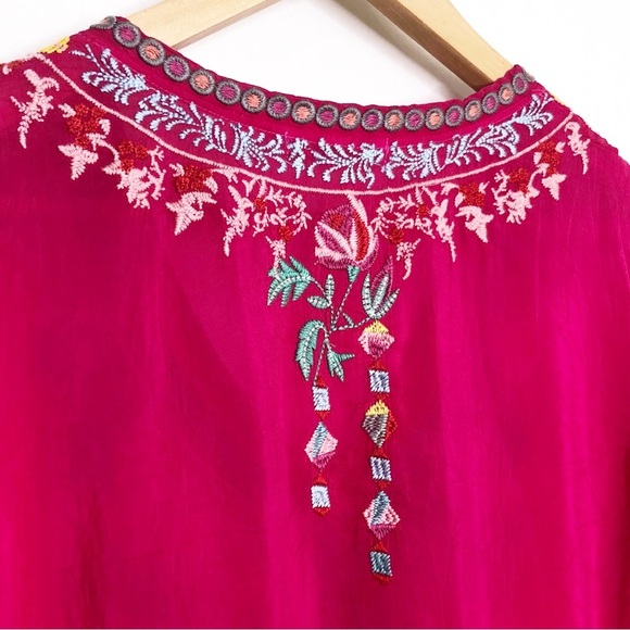 Johnny Was dragonfly fuchsia pink embroidered tunic top - Picture 4 of 11